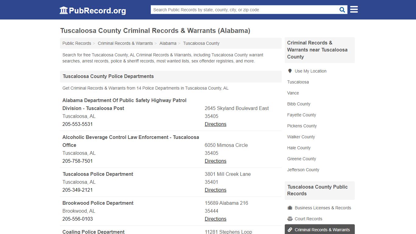 Tuscaloosa County Criminal Records & Warrants (Alabama)