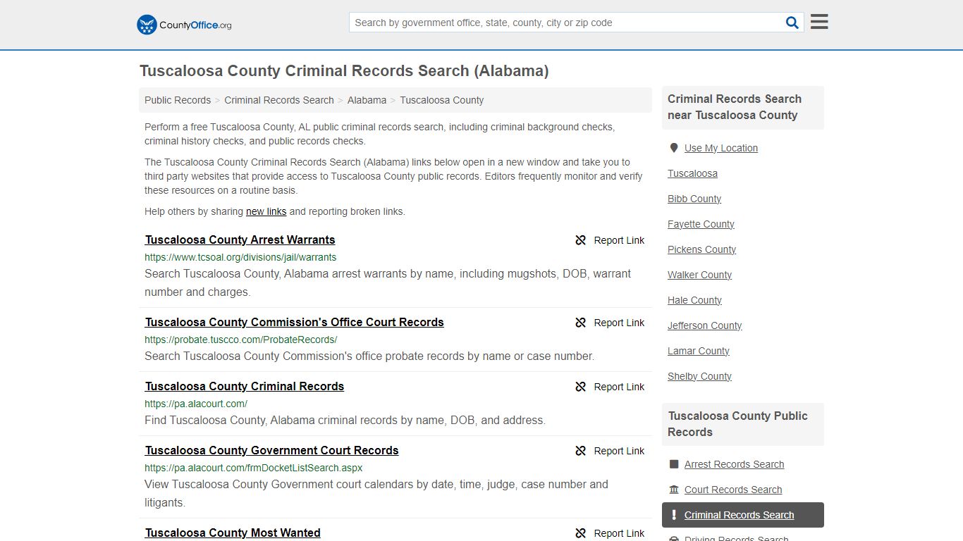 Tuscaloosa County Criminal Records Search (Alabama) - County Office