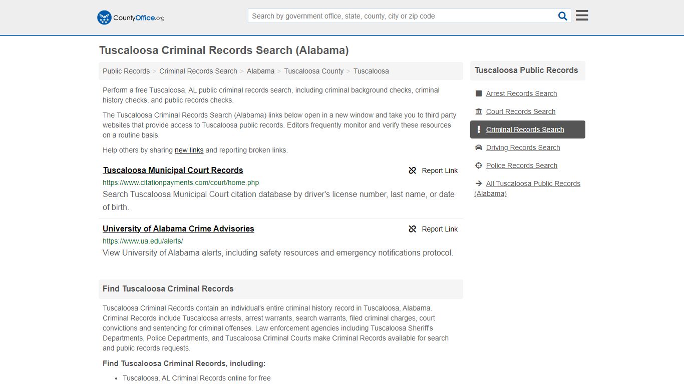 Tuscaloosa Criminal Records Search (Alabama) - County Office